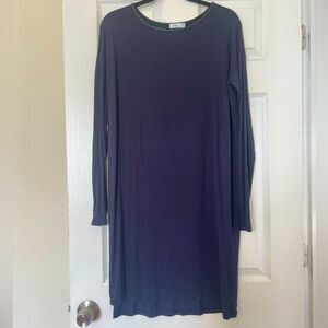 Vince leather trim crew neck modal midi dress